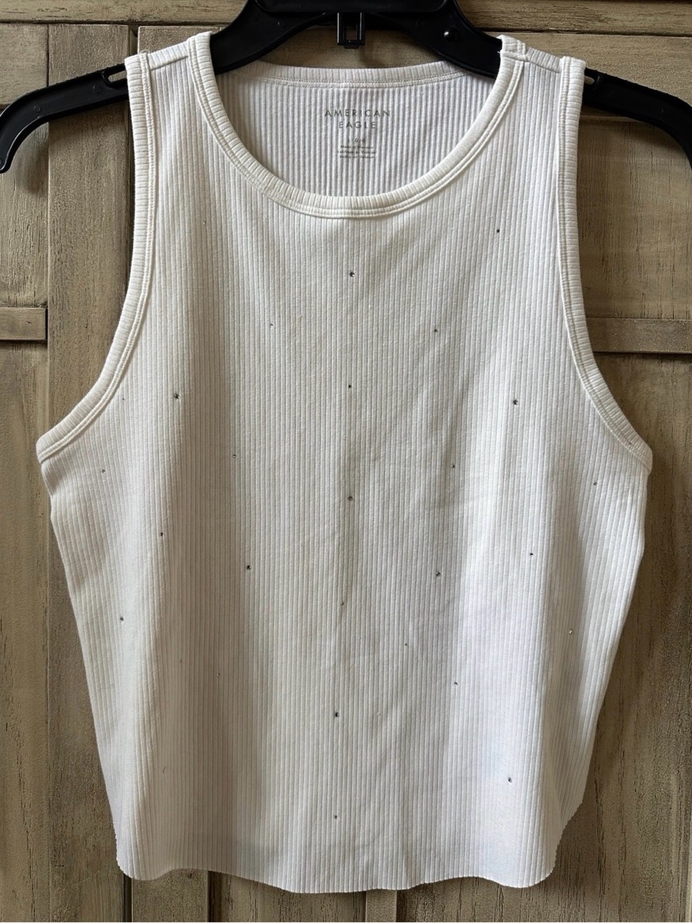 American Eagle Outfitters White Ribbed Tank with Subtle Speckle Detail Large L
